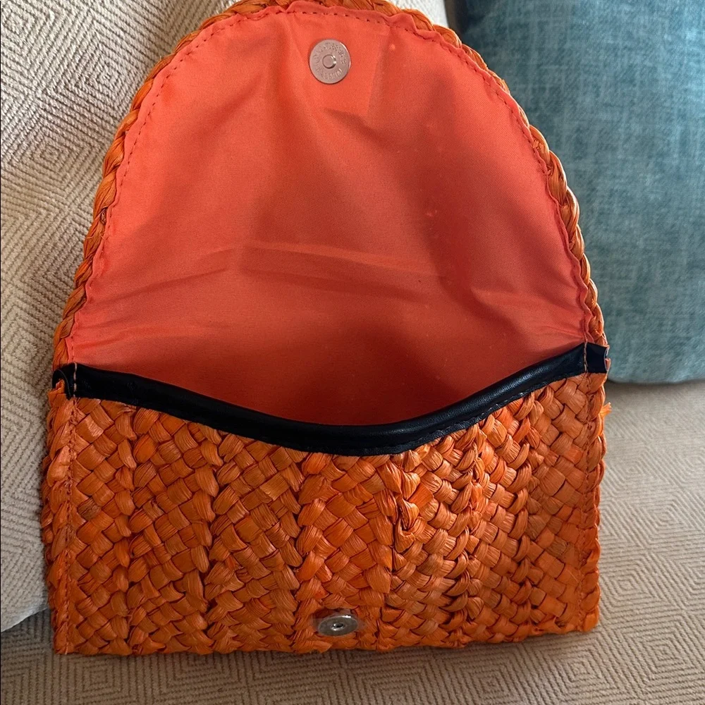 Colorful Orange Woven Straw Clutch